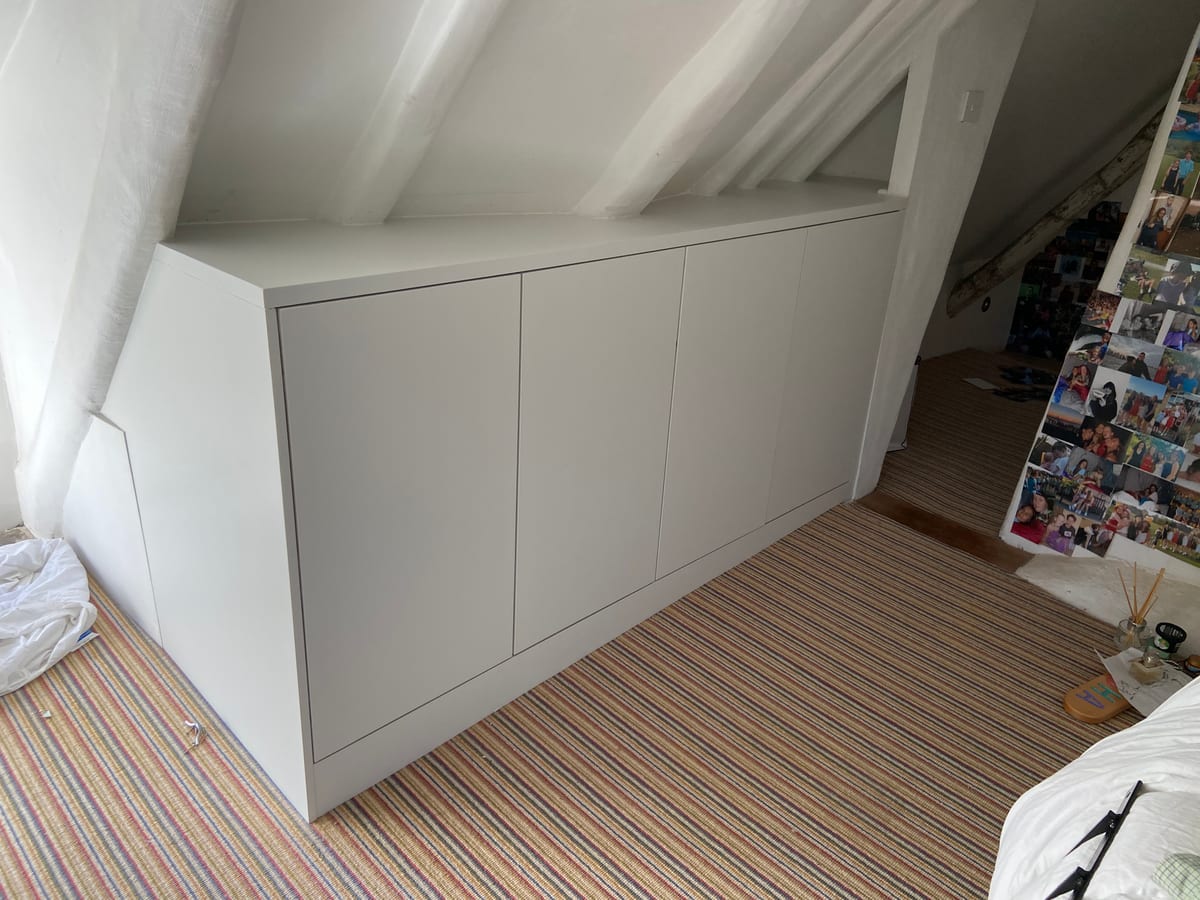 Built-in eaves storage cupboards fitted along a loft room wall